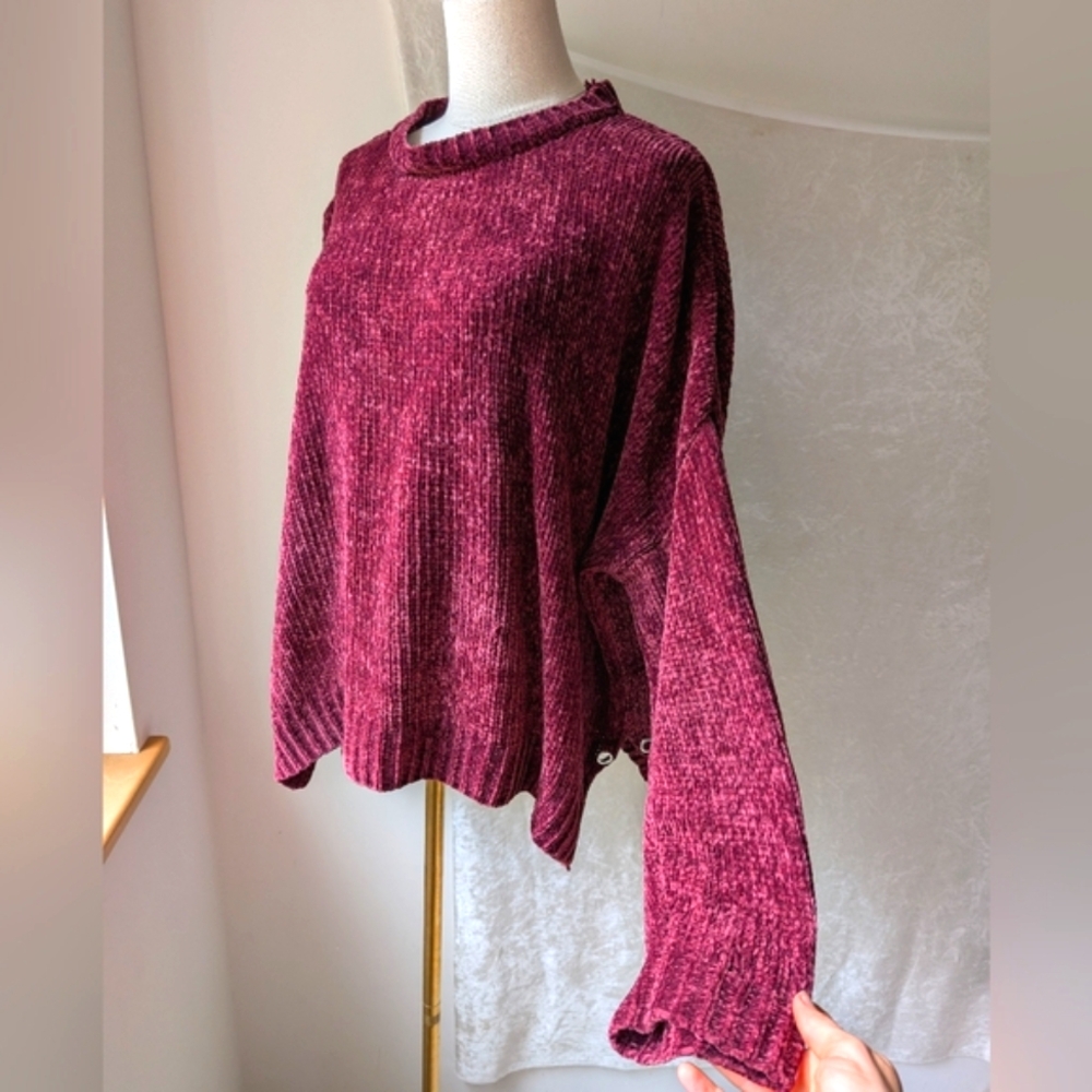 2x Chenille Soft Polyester Knit Sweater Burgundy Maroon Like New Justify